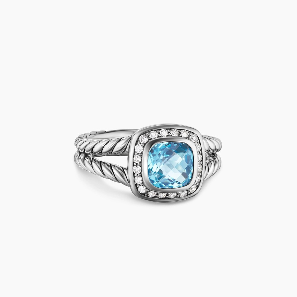 David Yurman Petite Albion Ring Sterling Silver with Blue Topaz and Diamonds 7mm